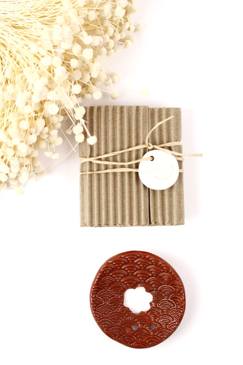 (image pour) Bobèche Rouge Seigaiha Fleur + 2 trous